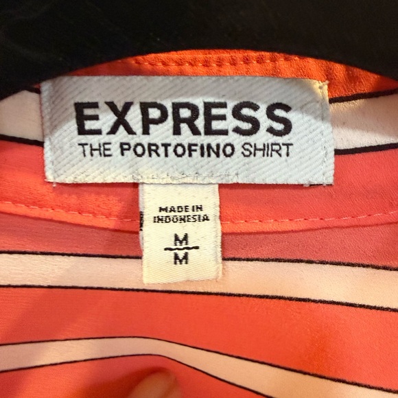 Express Vibrant Red and White Striped Button-Down Shirt - Picture 2 of 8